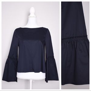 Tibi Poplin Bell Sleeves Crew Neck Cropped Top EUC